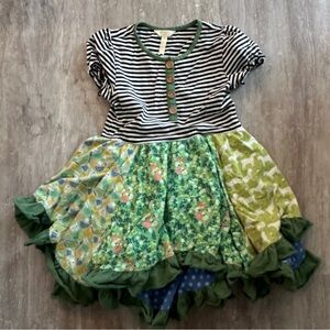 Matilda Jane Joanna Gaines Striped and Patterned Dress with Green Accents Sz 8